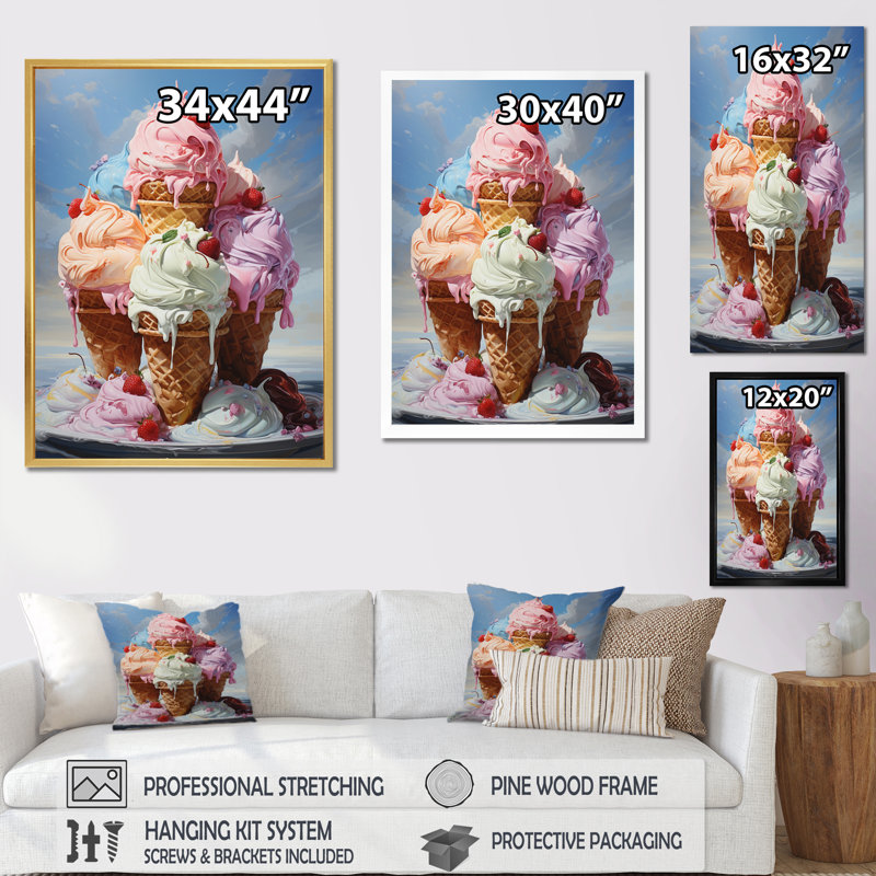 «Food Ice Cream II», reproduction sur toile, H 32 po x l 24 po x P 1 po, Cadre flottant doré