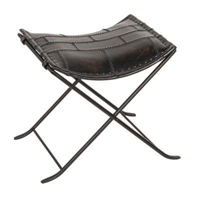 Collapsible Leather and Metal Stool Charcoal