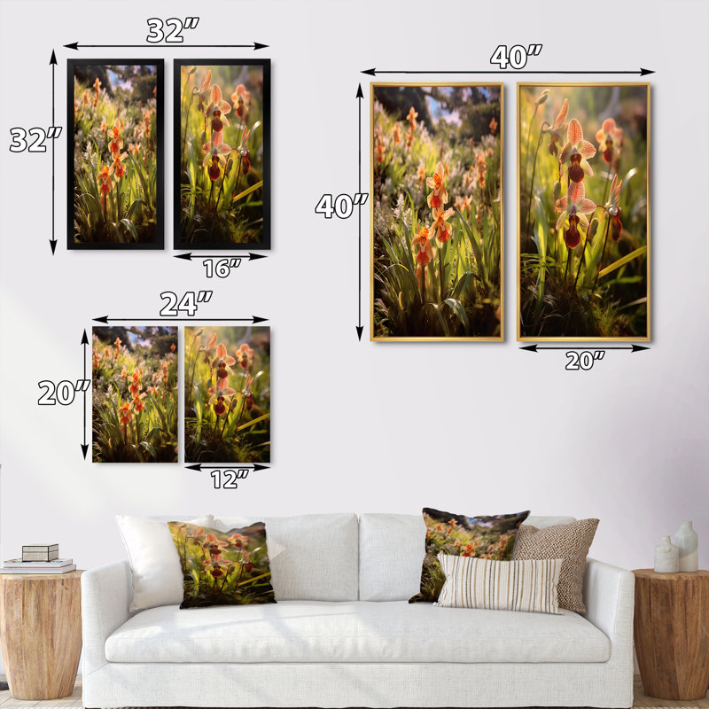 «Exotic Orchids Elegance», 2 pièces, Cadre blanc, H 40 po x l 40 po