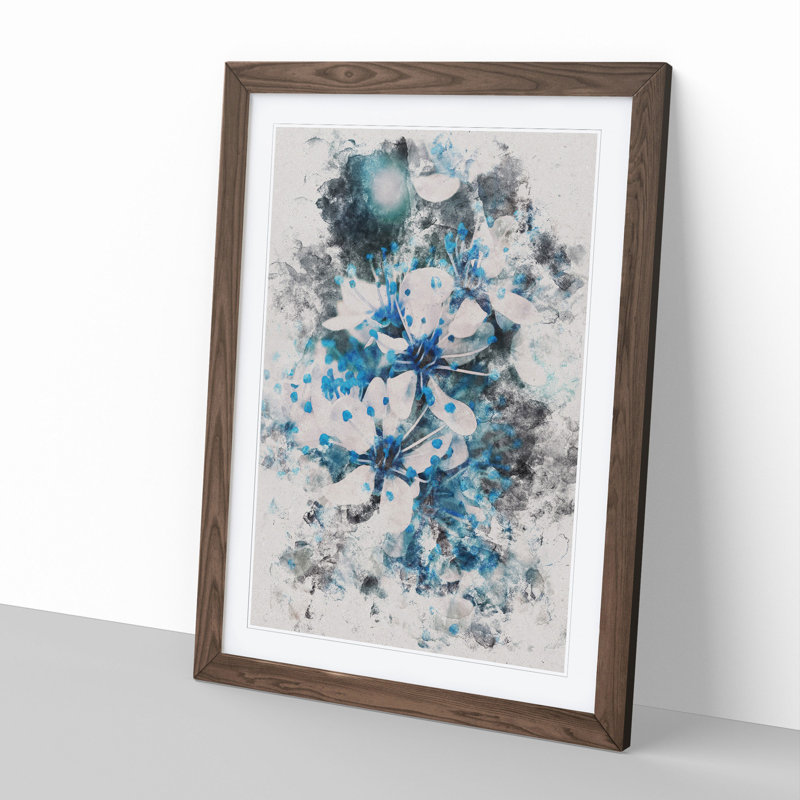 Blue Cherry Tree Flowers - Picture Frame Graphic Art, Walnut, 90cm H x 65cm W x 2cm D