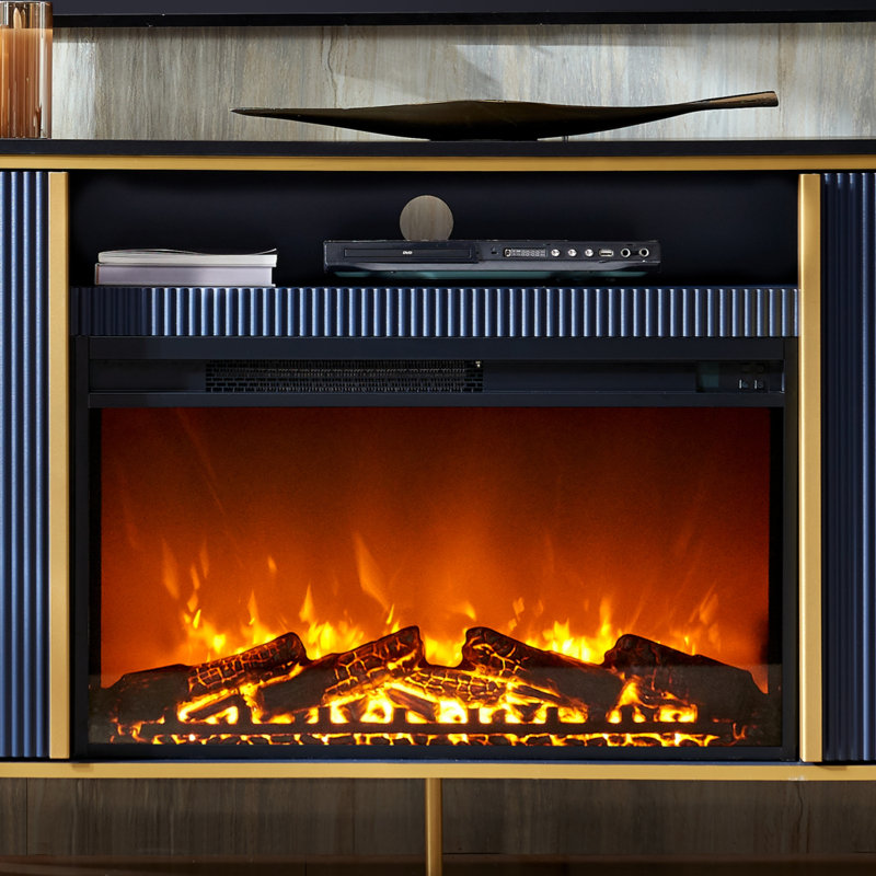 Meuble télé 70 po avec foyer électrique Iyes , Bleu foncé