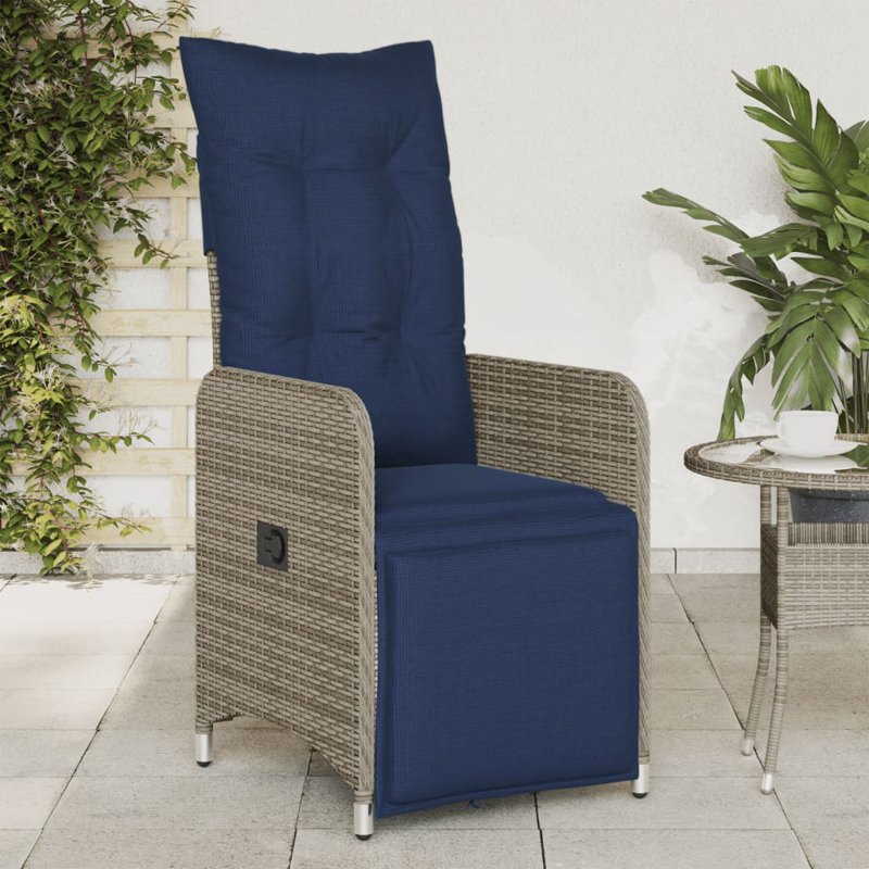  Chaise de patio inclinable avec coussins en rotin de polyester gris
