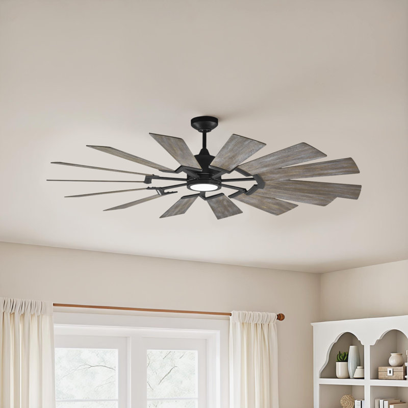 Elainea 62'' Ceiling Fan with LED Lights, Aged Pewter with Light Grey Weathered Oak Blades, 72 inches
