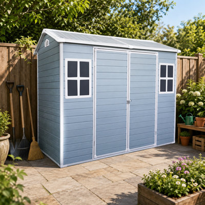 8 ft x 4 ft Outdoor Storage Shed with Two-Window and Double-Door, Plastic Shed with Floor for Garden,Patio,Yard,Lawn(W540S00045)(W540S00074)(W540S00055)