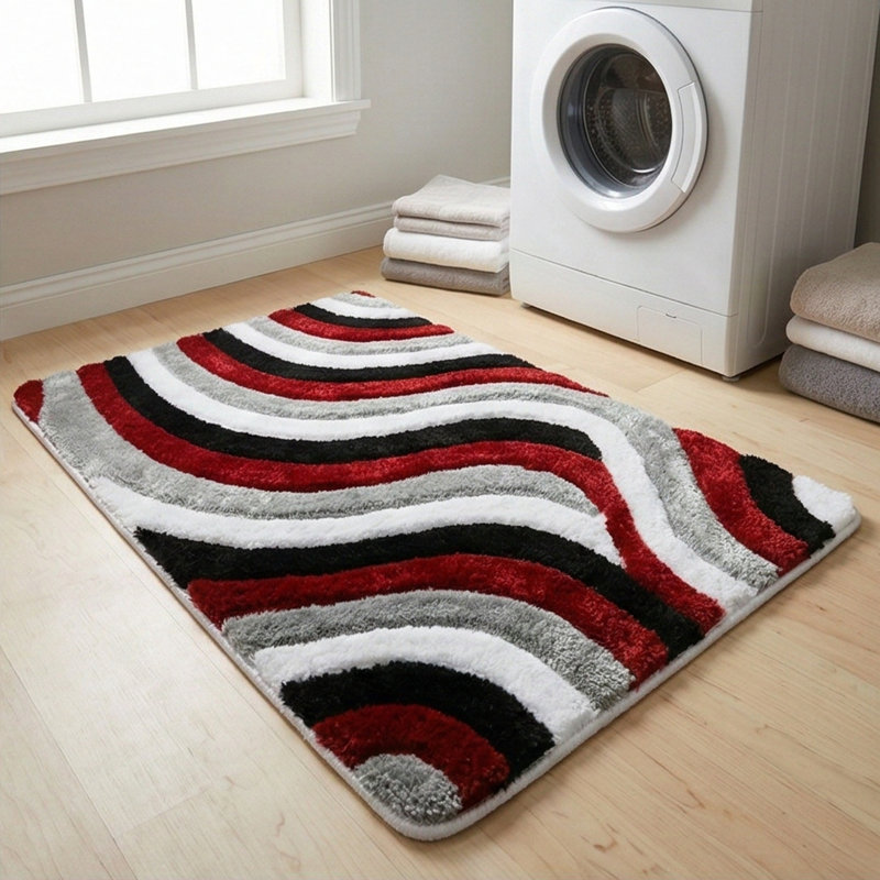 Tapis pour salle de bain Alacam, l 27,6 po x L 47,2 po, Rouge / Noir / Gris