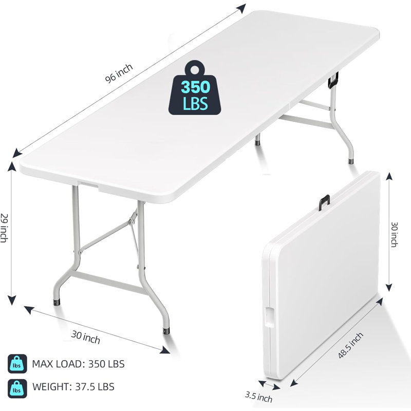 Folding Table Picnic Table, Portable Camping Table with Handle and Safety Lock, Foldable Dining Table Plastic Dining Table for Indoor and Outdoor Use, Suitable for Camping, Picnics and Parties
