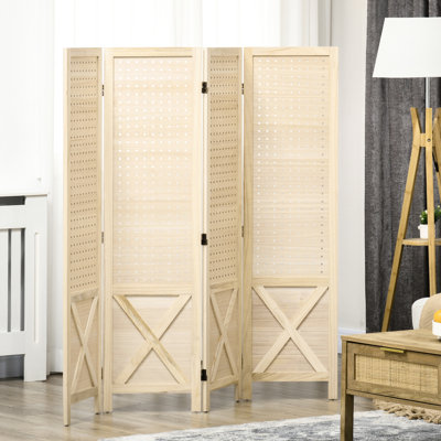 Natural Wood Folding Privacy Screen - 4.7' Tall Room Divider Partition Display For Home