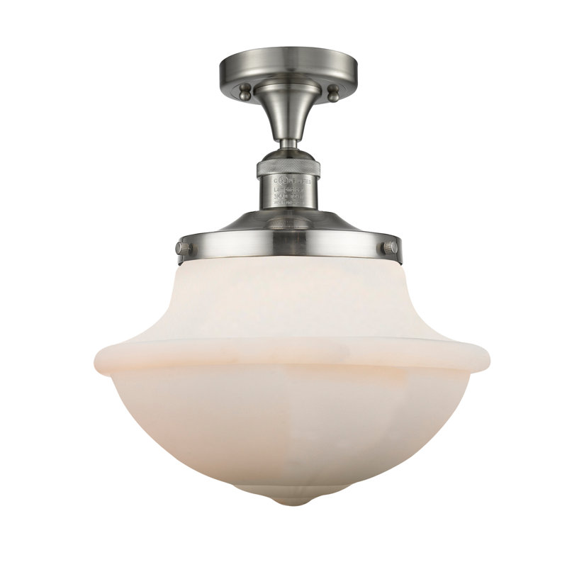 Plafonnier semi-encastré 1 lumière Baptiste, Nickel satiné brossé, Ampoule non incluse, Blanc mat