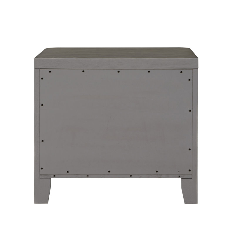 Gray Solid Wood 2-Drawer Contemporary Nightstand