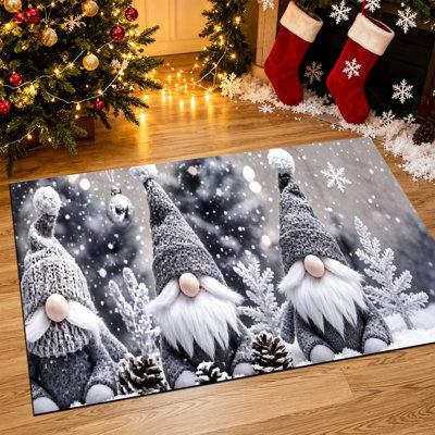 Tapis de porte antidérapant pour intérieur/extérieur, 61 x 91 cm, motif nain et café bleu marine