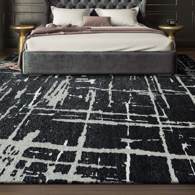 Tapis gris anthracite / argent noué à la main de haute qualité