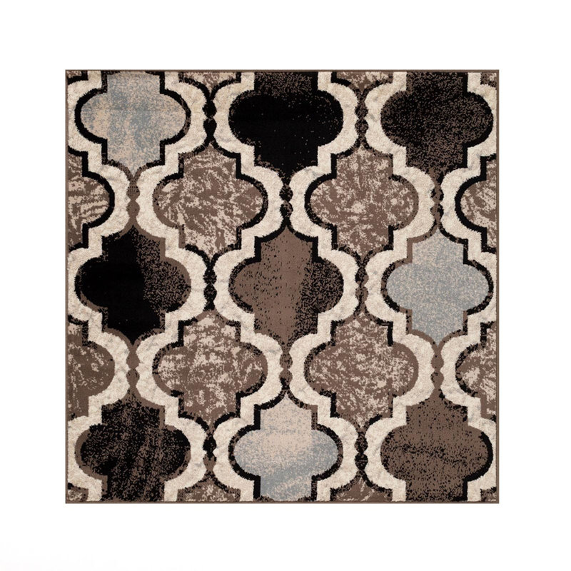 Tapis brun / gris / noir en polypropylène tissé à la machine Jida, Carré 5 pi