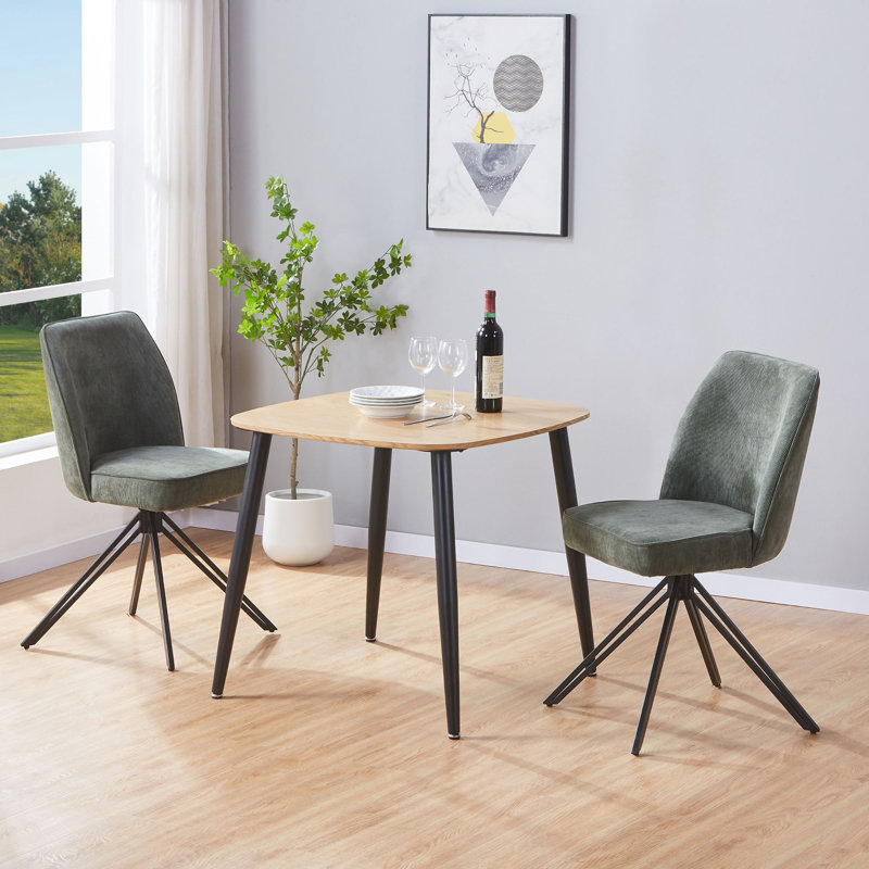 Aspen 2-Piece Casual Dining Set - Compact Square Table & 2 Swivel Upholstered Dining Chairs, Green, Light Oak