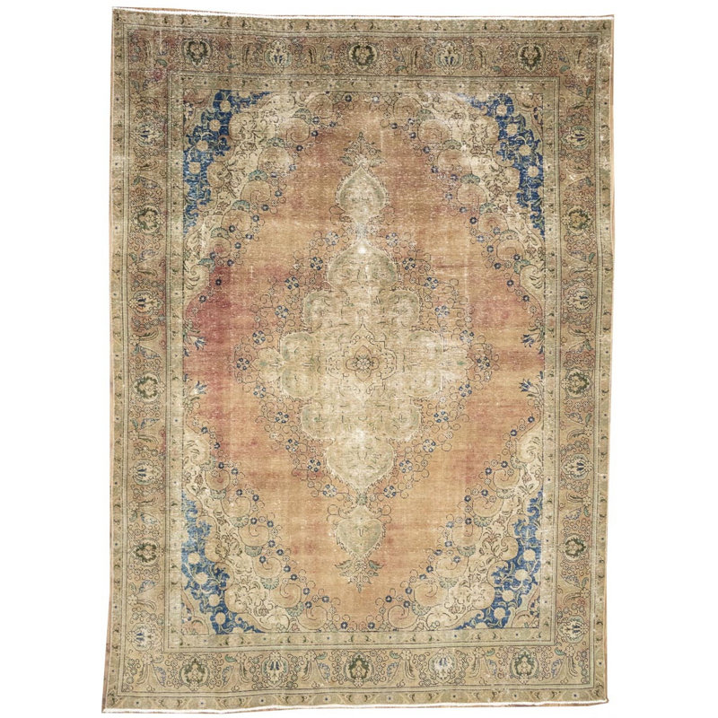 Tapis oriental floral classique en laine noué à la main 9 pi 5 po x 13 pi 0 po