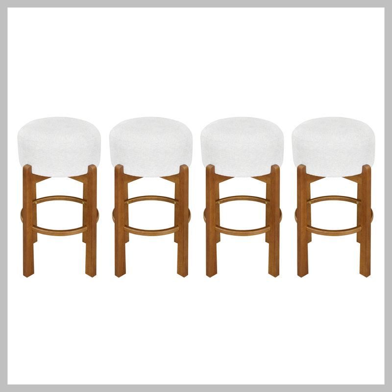 Vera Indoor Wooden Upholstered Barstool, Walnut Finish and Ivory Upholstery, Set of 4, 4, Walnut