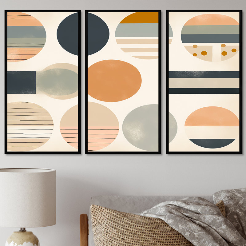 Ensemble de décoration murale géométrique équilibre géométrique orange pastel I, Cadre flottant noir