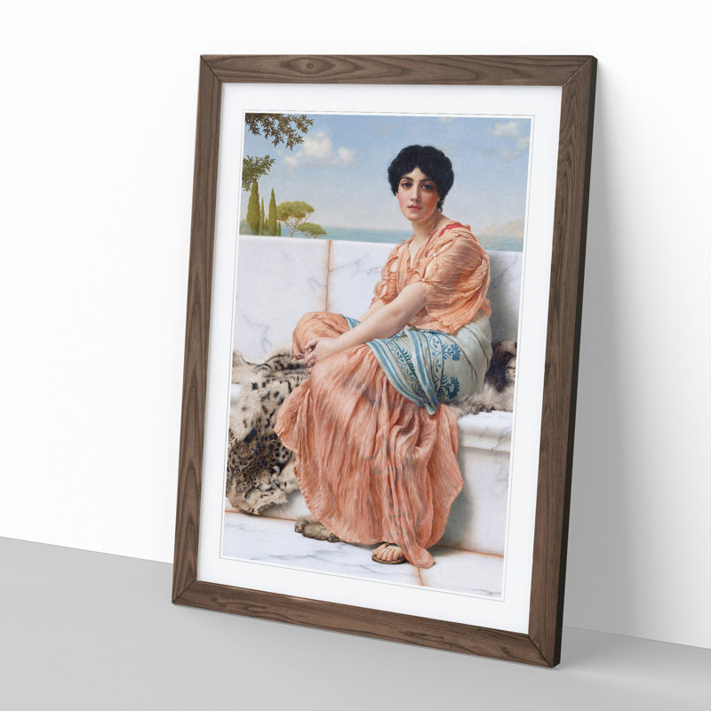 In the Days of the Sappho by John William Godward - Picture Frame Painting, 36cm H x 27cm W x 2cm D, Walnut Framed