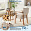 Ensemble de 2 chaises d'appoint Mid-Century en lin avec structure en bois, fauteuil à rayures verticales pour salon, chambre à coucher et balcon-1806088029