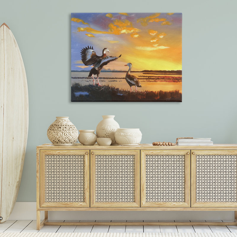 "Beach Birds at Sunset", art mural par D. Rust, H 30 po x l 40 po
