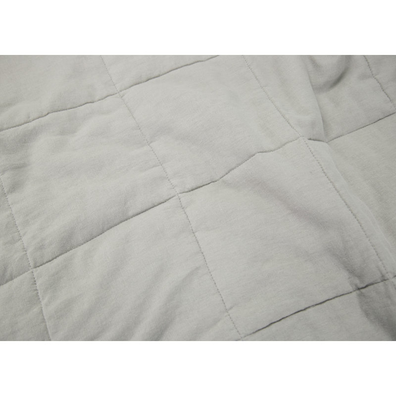 Stone Washed Linen Blend Box Stitch Quilt and Pillow Shams Set, Gray, Queen Quilt + 2 Shams