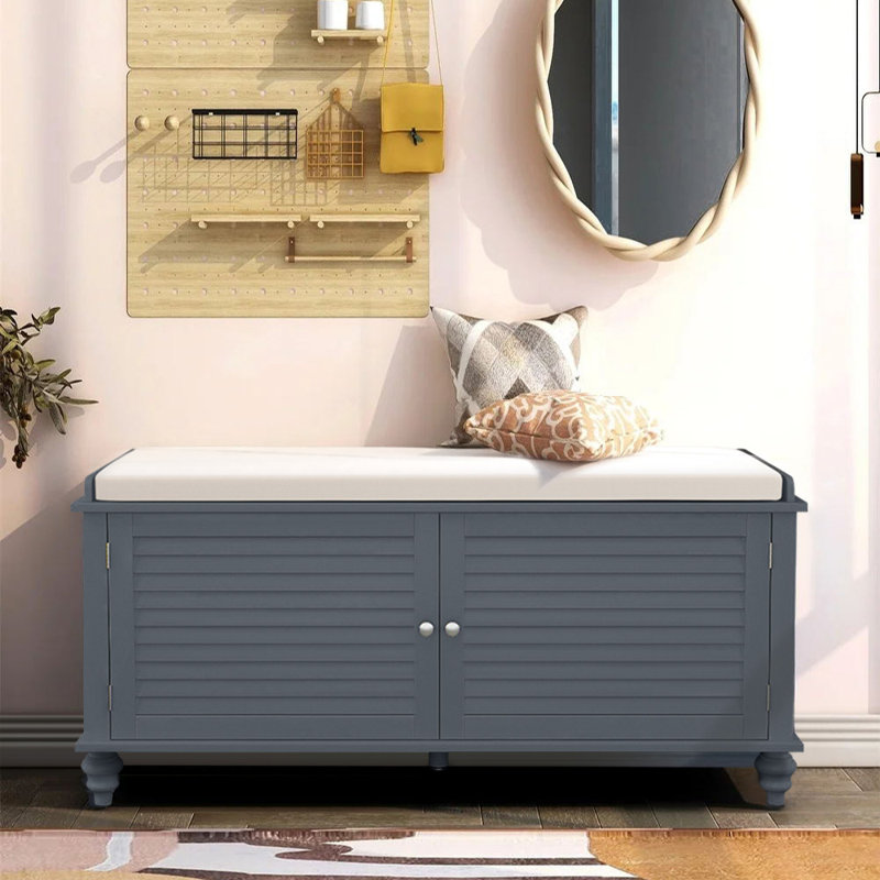 Libbey Linen Upholstered Storage Bench, Grey