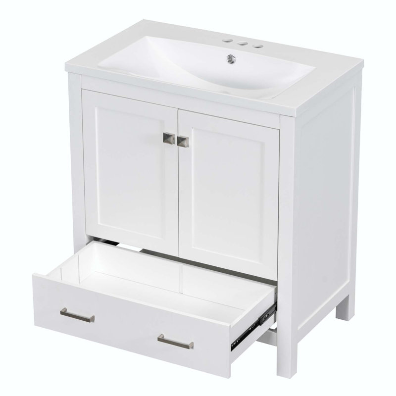 Meuble-lavabo simple 30 po avec plateau en résine Cordle, Blanc