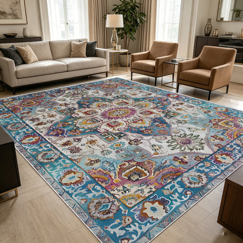 1PC Vintage Bohemian Medallion Floral Persian area rugs for Living Room, Soft and Comfortable, Suitable for all seasons, easy-to-maintain, machine washable Indoor floor mat, Under Table Farmhouse suitable for dining room, bedroom, entryway, home