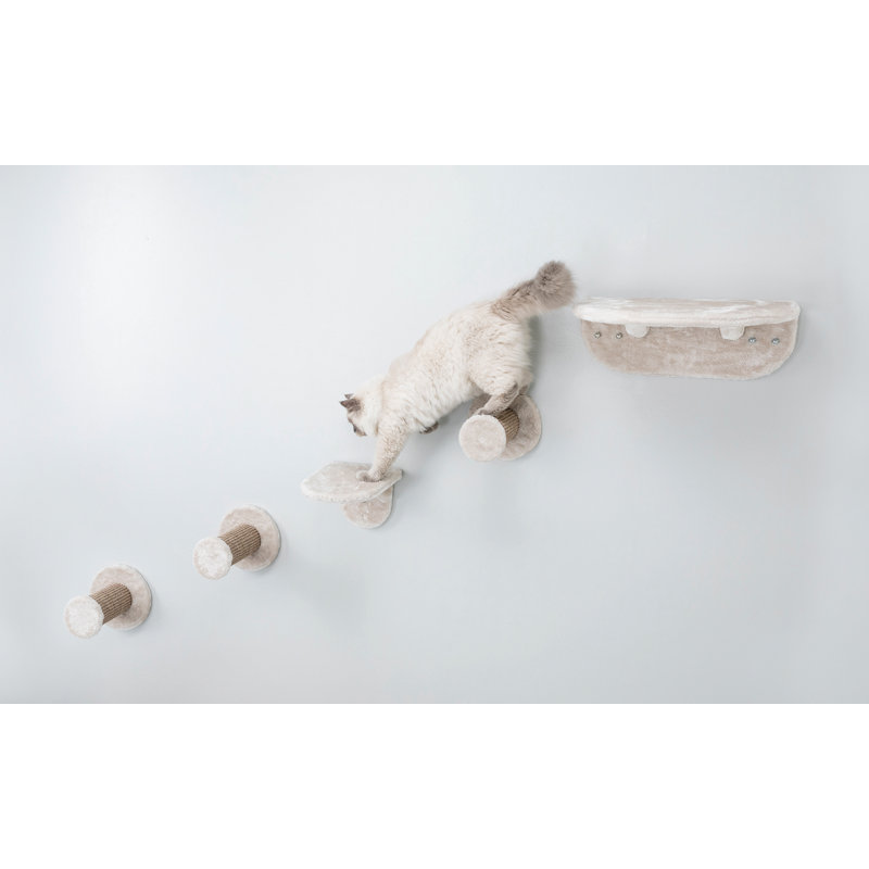 TRIXIE Lookout Wall Mounted Cat Lounge Set, 2 Platforms with 3 Steps, Cat Furniture, Scratching Post, Brown