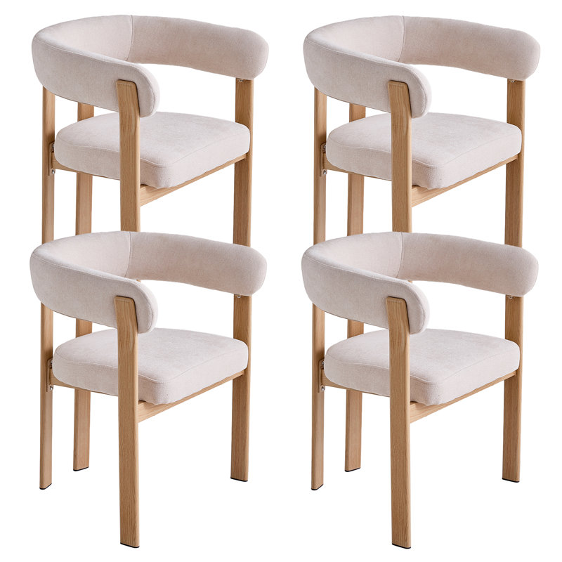 Linen Blend Upholstered Upholstered Back Armchair, Beige, 4, Beige, Light brown