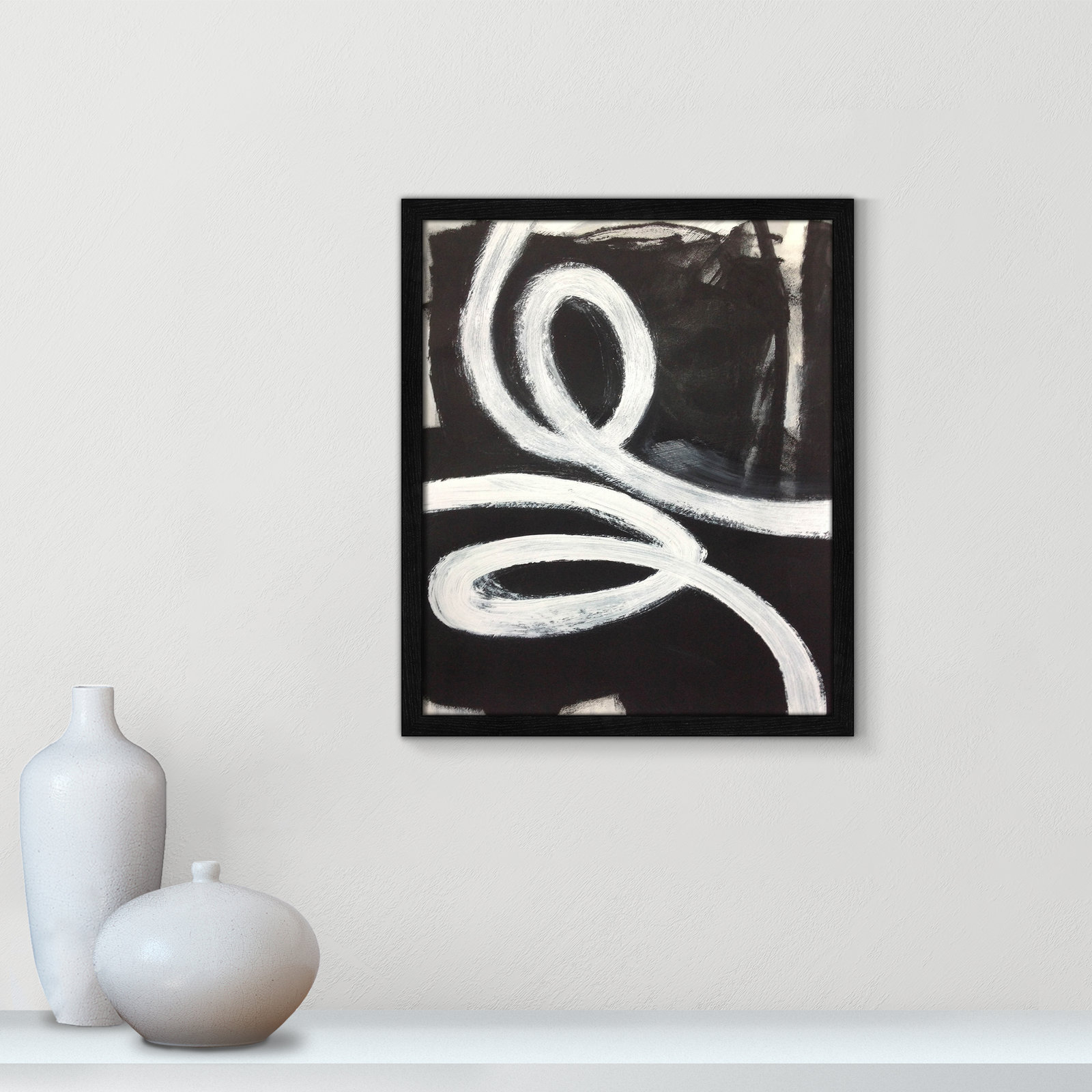 Swirly Swirls I by Casa Fine Arts, Black Slim Unmatted Picture Framed, 19" H x 16" W x 0.75" D