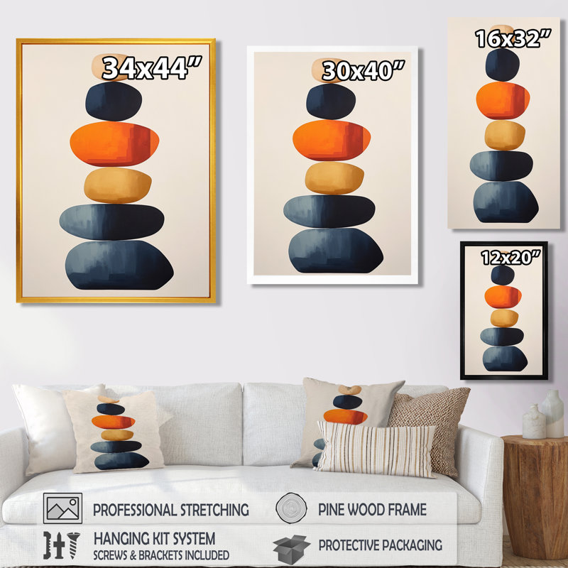 Zen Stones Subtle Serenity III - Spiritual Stone Wall Art Living Room, Wrapped Canvas, 44" H x 34" W