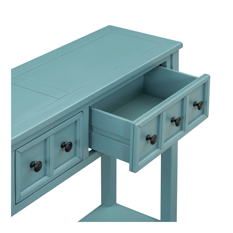 Console rustique, canapé de 60 po de long avec deux tiroirs de taille différente et une tablette inférieure pour le rangement (vert turquoise)