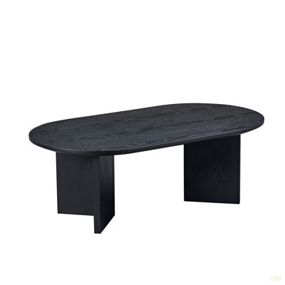 Length 39.37 Inch Modern Coffee Table,MDF Oval Coffee Table For Living Room,Small Coffee Table With Sturdy Pedestal For Apartment,Bedroom by Latitude Run