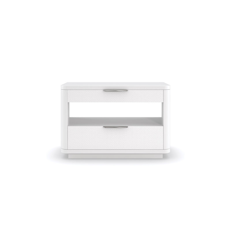 Cloud White 2-Drawer Nightstand with Open Storage and USB Port