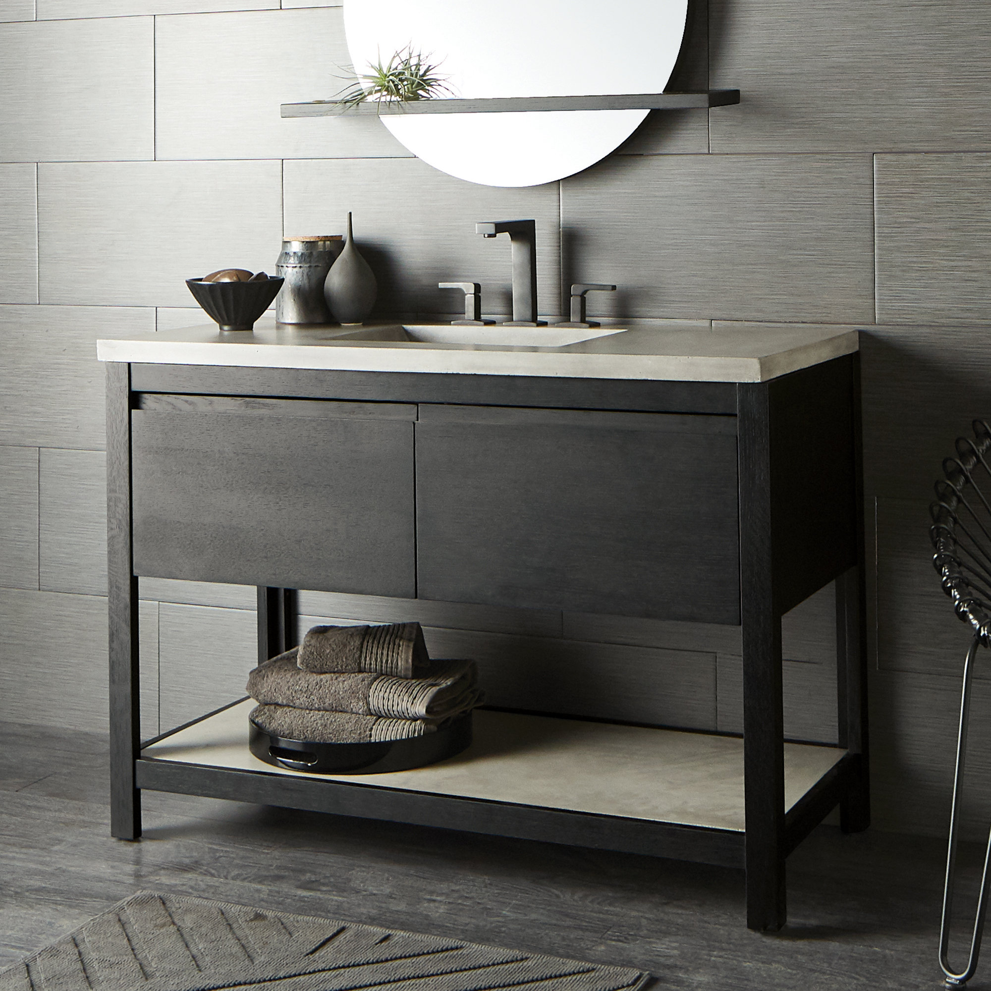 Solace 49" Single Bathroom Vanity Set, Ash, Midnight Oak