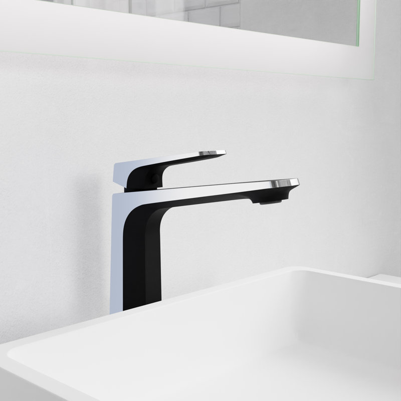 Single-Hole Single-handle Bathroom Faucet with Drain Assembly, Matte Black/Chrome