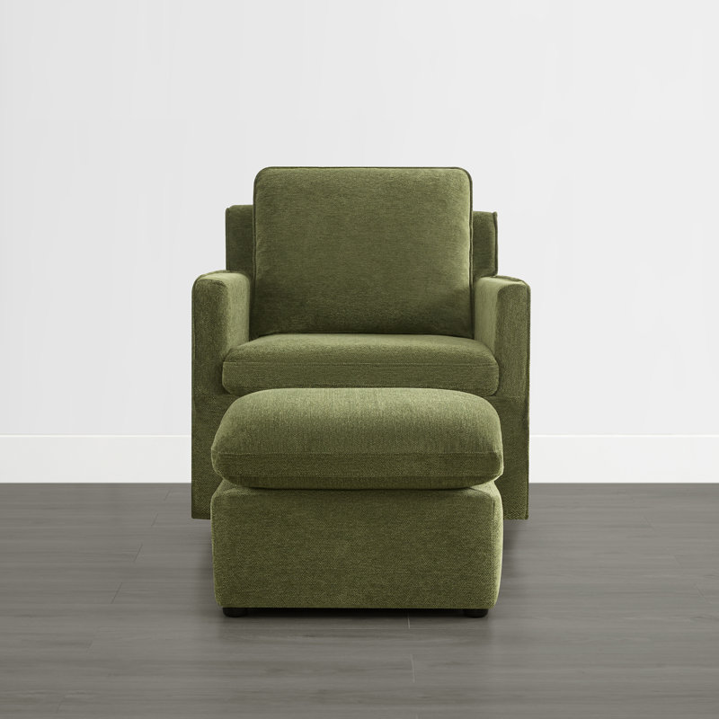 Swivel Glide Armchair Set With Matching Ottoman – Washable Slipcovers, Green Polyester