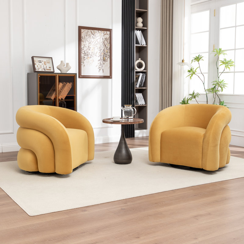 Fauteuil demi-tonneau pivotant rembourré Coyle, Jaune