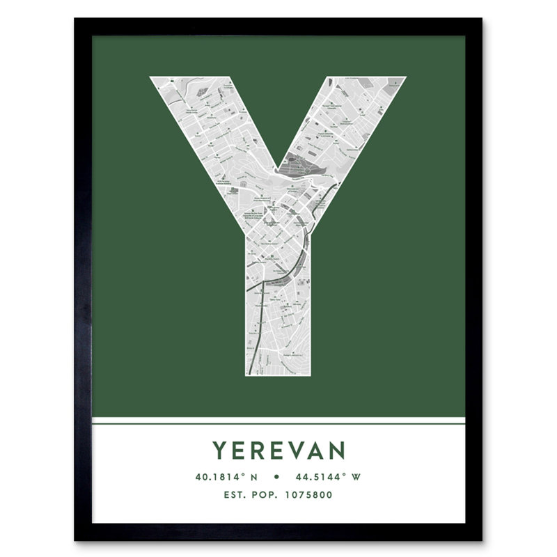 Yerevan City Map Yerevan Green - Single Picture Frame Typography