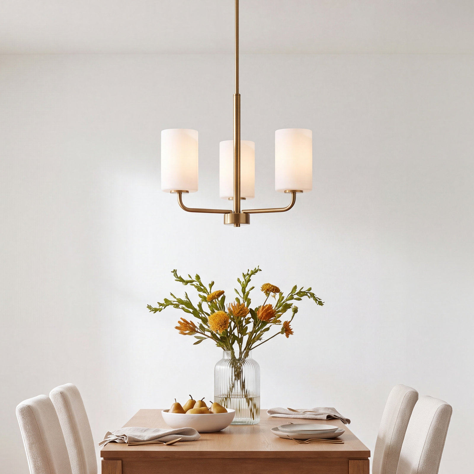 3 - Light Dimmable Shaded / Spider Chandelier, Gold, No