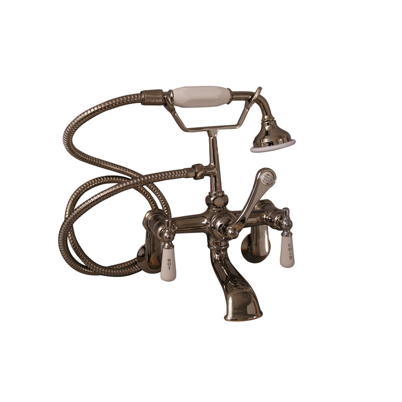 3 Handle Bathroom Clawfoot Tub Faucet with Diverter, Polished Nickel