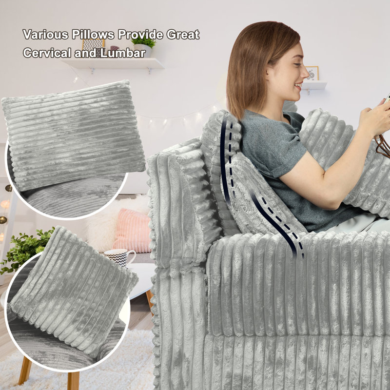 59 Inches Chaise Lounge Indoor with Adjustable Backrest, Single Sleeper Sofa Chair with Lumbar Pillows, Upholstered Sofa Bed for Living Room, Bedroom, Office