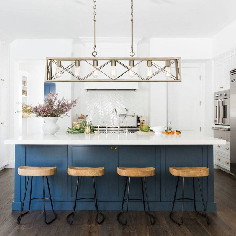 Darlington 7 - Light Kitchen Island Steel Dimmable Chandelier, French Ash, French Ash