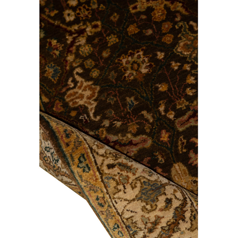 Tapis brun et ivoire de haute qualité noué à la main