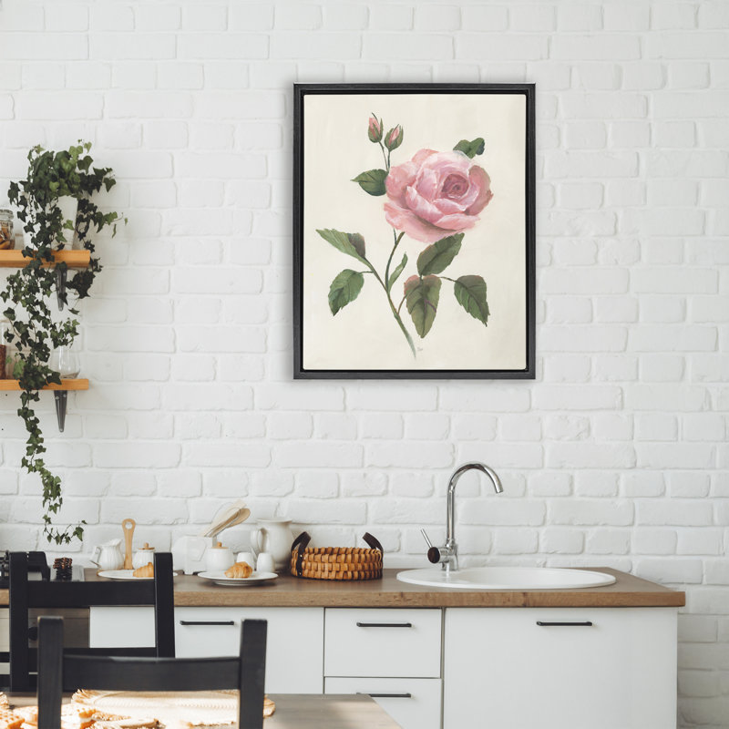 Cadre flottant Rosie Rose Floral Study, par Nan, Cadre flottant noir de jais, H 21 po x l 17 po