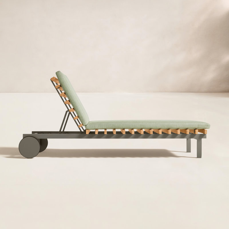 Perch Outdoor Teak Chaise Lounge, Sunbrella Linen, Charcoal