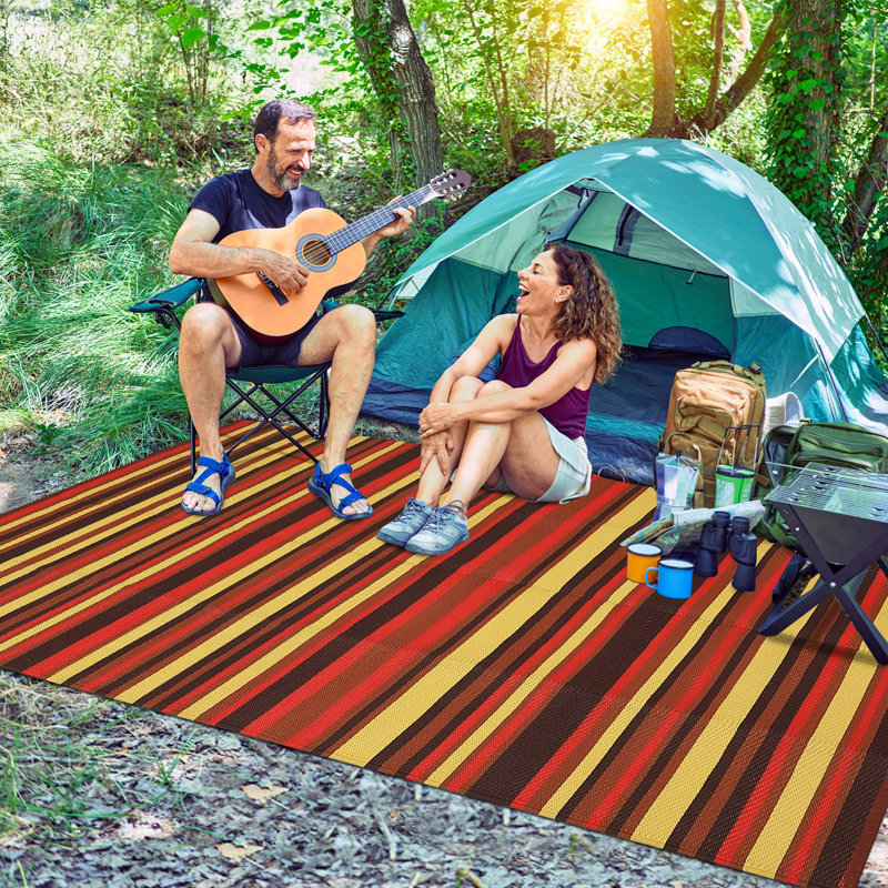 Reversible Waterproof Outdoor Patio Rug - Modern Geometric Striped Plastic Straw Carpet - UV Resistant, Easy to Clean, Durable - 9x18ft, Magenta