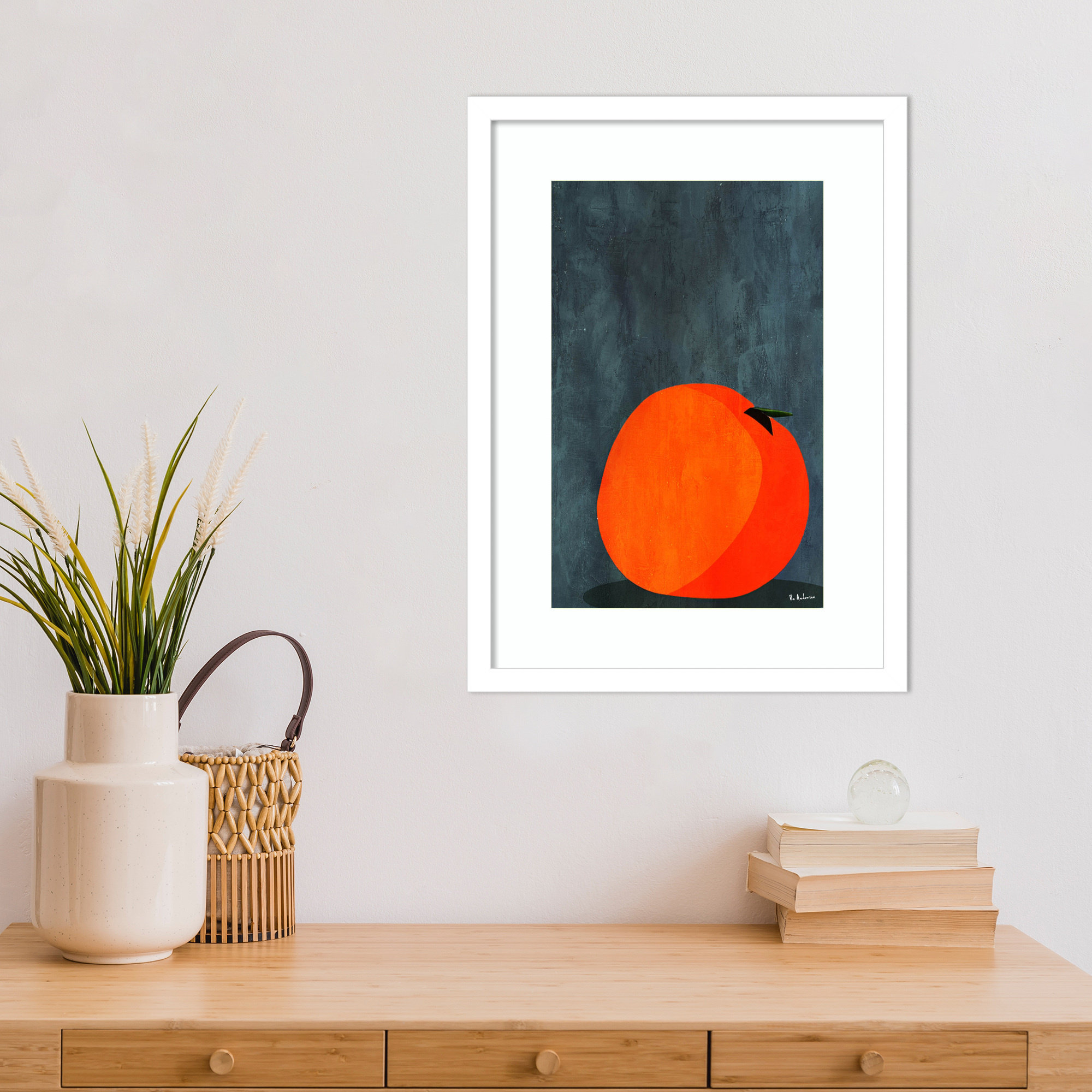 Calmly Sleeping Apple by Bo Anderson Wood Framed Wall Art Print, White, 19" H x 14" W