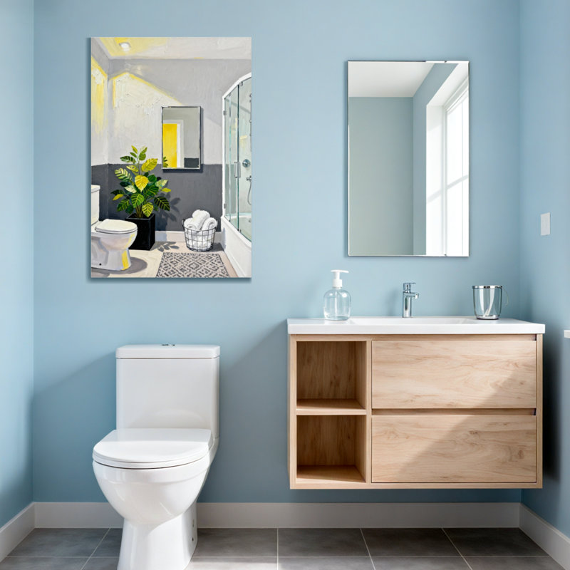 Salle de bain moderne avec bain et buanderie avec plante et douche, H 18 po x l 12 po