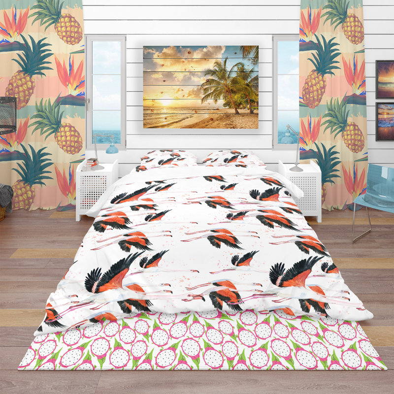 Ensemble de housse de couette tropical, Housse simple + 1 taie décorative